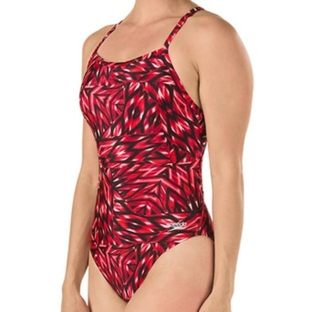 Speedo Fractal Bloom Red Pro LT Flyback Women's Sz 26/XS 1pc Swimsuit, NWT